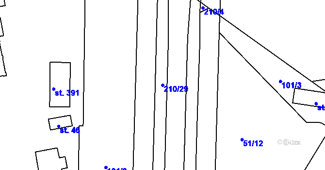 Parcela st. 210/29 v KÚ Bělidla, Katastrální mapa