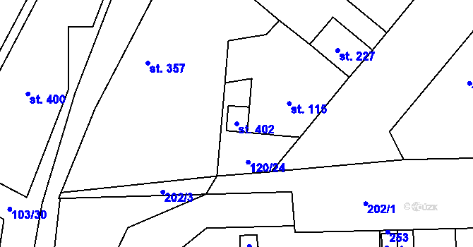 Parcela st. 402 v KÚ Bělidla, Katastrální mapa