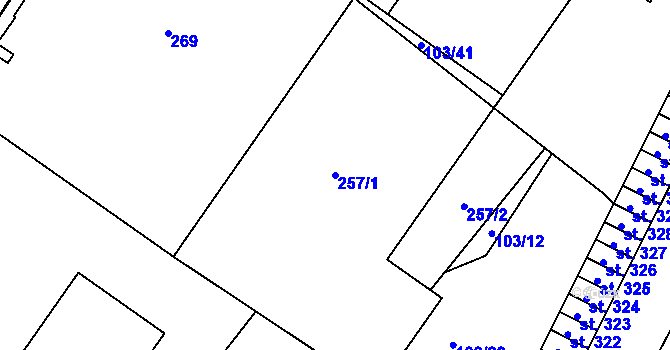 Parcela st. 257/1 v KÚ Bělidla, Katastrální mapa