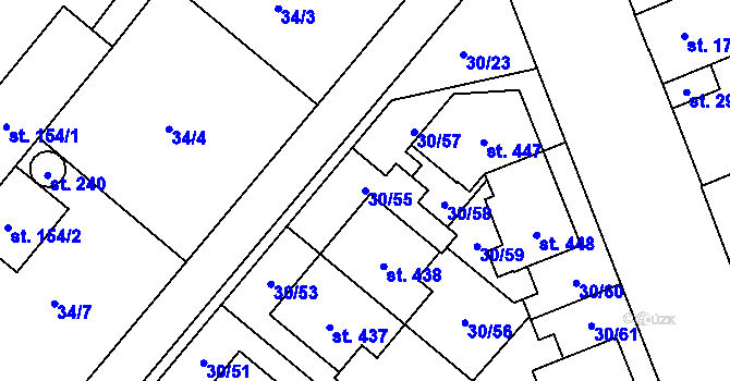 Parcela st. 30/55 v KÚ Bělidla, Katastrální mapa