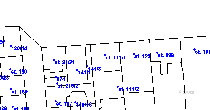 Parcela st. 111/1 v KÚ Bělidla, Katastrální mapa
