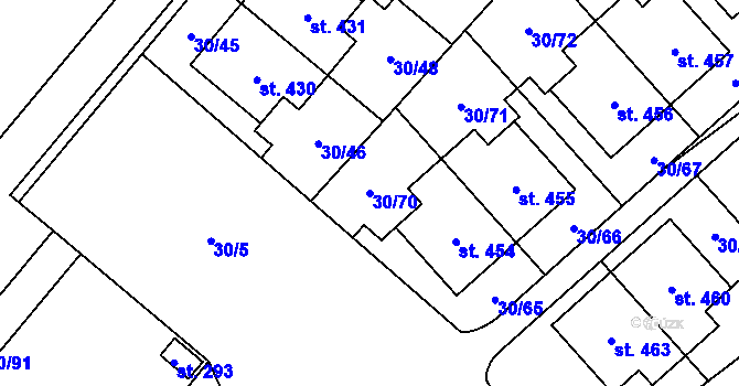 Parcela st. 30/70 v KÚ Bělidla, Katastrální mapa