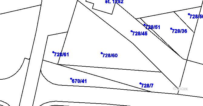 Parcela st. 728/60 v KÚ Chválkovice, Katastrální mapa