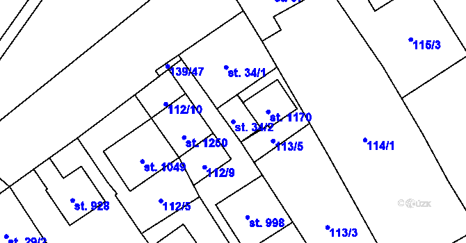 Parcela st. 34/2 v KÚ Chválkovice, Katastrální mapa