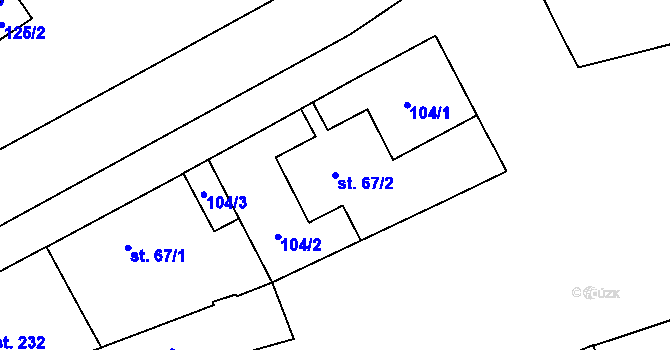 Parcela st. 67/2 v KÚ Chválkovice, Katastrální mapa