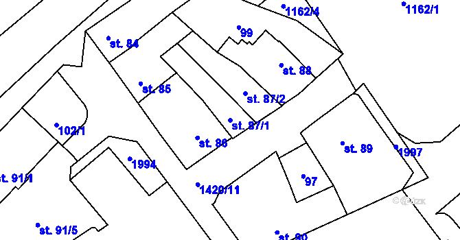 Parcela st. 87/1 v KÚ Chválkovice, Katastrální mapa