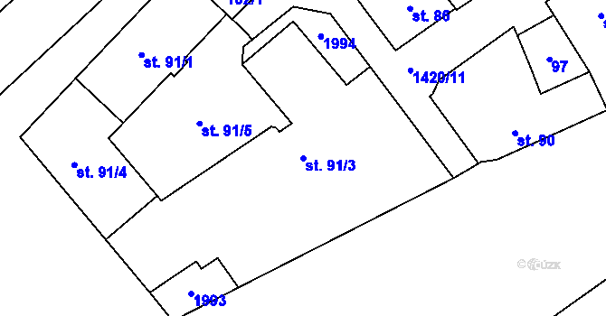 Parcela st. 91/3 v KÚ Chválkovice, Katastrální mapa