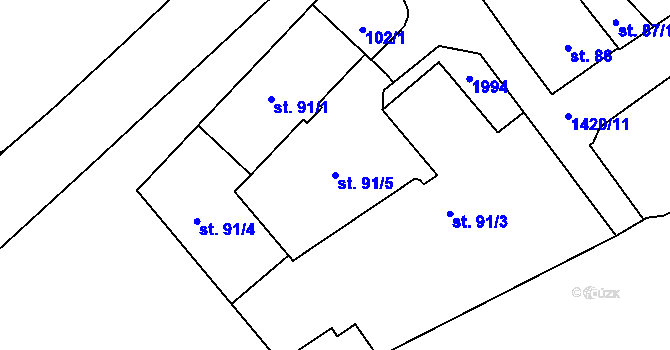 Parcela st. 91/5 v KÚ Chválkovice, Katastrální mapa