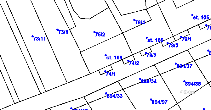 Parcela st. 109 v KÚ Chválkovice, Katastrální mapa