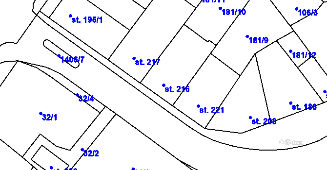 Parcela st. 216 v KÚ Chválkovice, Katastrální mapa