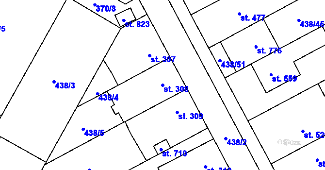 Parcela st. 308 v KÚ Chválkovice, Katastrální mapa