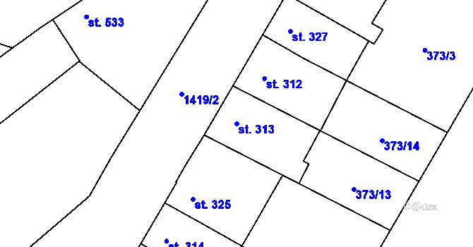 Parcela st. 313 v KÚ Chválkovice, Katastrální mapa