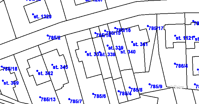Parcela st. 338 v KÚ Chválkovice, Katastrální mapa