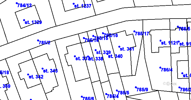 Parcela st. 339 v KÚ Chválkovice, Katastrální mapa