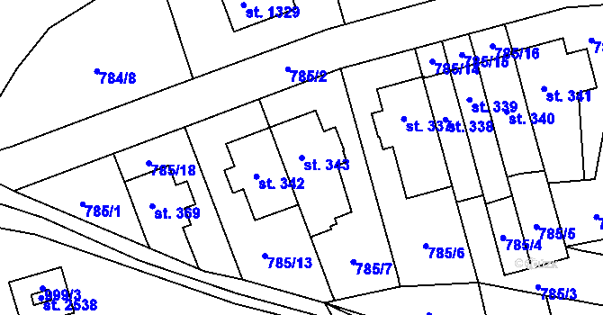 Parcela st. 343 v KÚ Chválkovice, Katastrální mapa