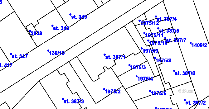Parcela st. 387/1 v KÚ Chválkovice, Katastrální mapa