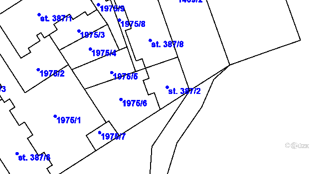 Parcela st. 387/2 v KÚ Chválkovice, Katastrální mapa