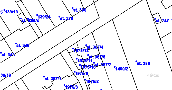 Parcela st. 387/4 v KÚ Chválkovice, Katastrální mapa
