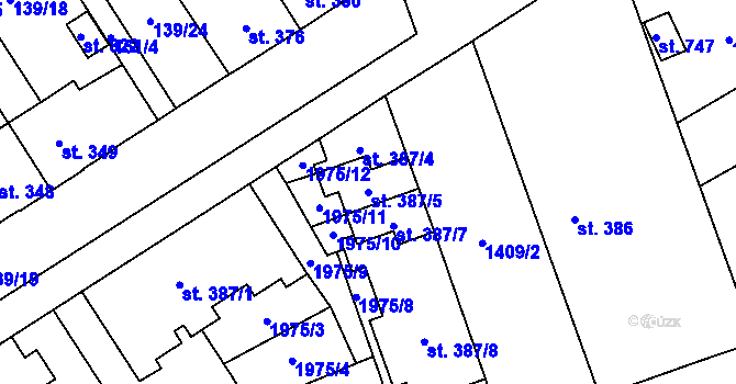 Parcela st. 387/5 v KÚ Chválkovice, Katastrální mapa