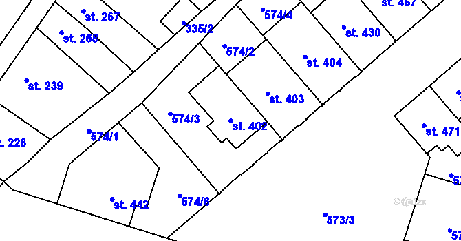 Parcela st. 402 v KÚ Chválkovice, Katastrální mapa