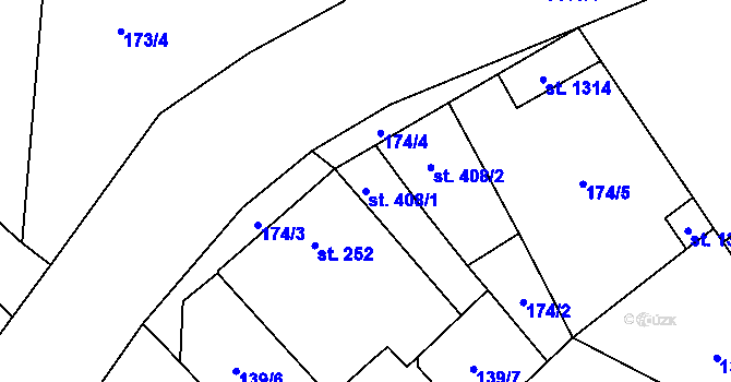 Parcela st. 408/1 v KÚ Chválkovice, Katastrální mapa