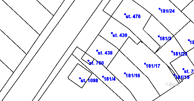 Parcela st. 438 v KÚ Chválkovice, Katastrální mapa