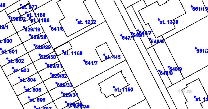 Parcela st. 445 v KÚ Chválkovice, Katastrální mapa