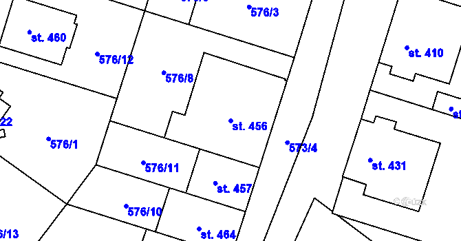 Parcela st. 456 v KÚ Chválkovice, Katastrální mapa