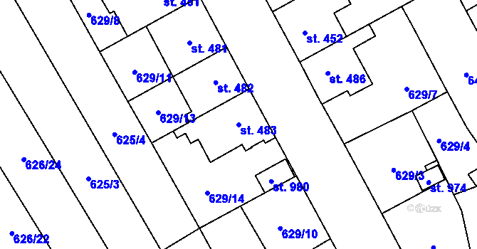 Parcela st. 483 v KÚ Chválkovice, Katastrální mapa