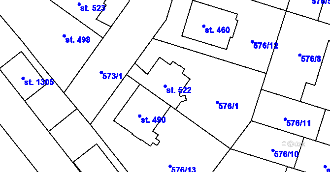 Parcela st. 522 v KÚ Chválkovice, Katastrální mapa