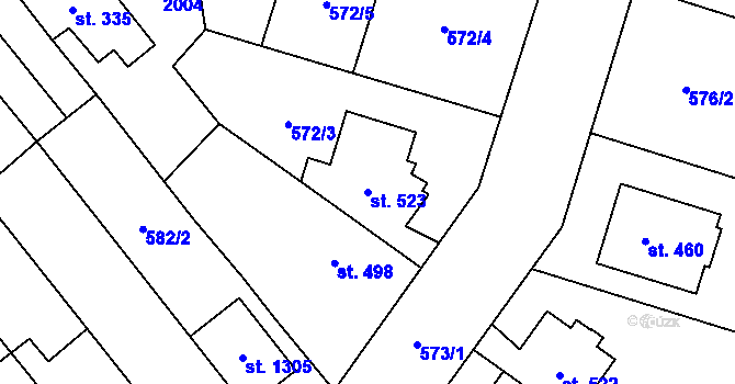Parcela st. 523 v KÚ Chválkovice, Katastrální mapa