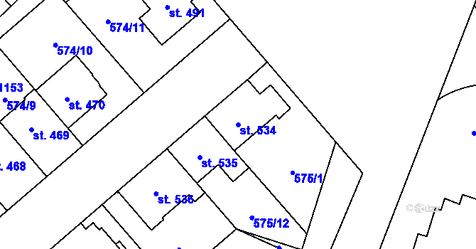 Parcela st. 534 v KÚ Chválkovice, Katastrální mapa