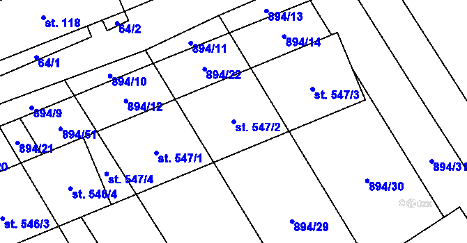 Parcela st. 547/2 v KÚ Chválkovice, Katastrální mapa