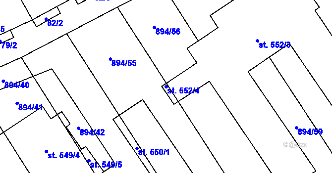 Parcela st. 552/4 v KÚ Chválkovice, Katastrální mapa