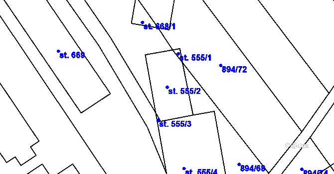 Parcela st. 555/2 v KÚ Chválkovice, Katastrální mapa