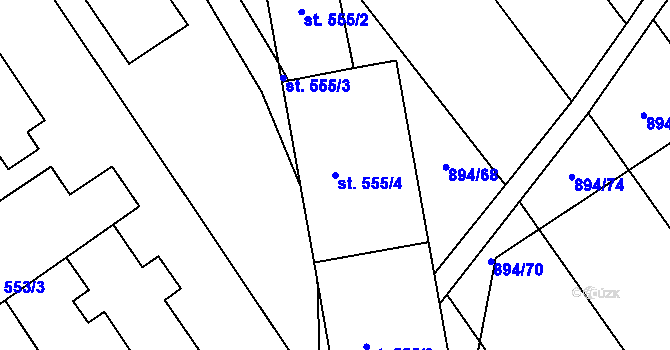 Parcela st. 555/4 v KÚ Chválkovice, Katastrální mapa