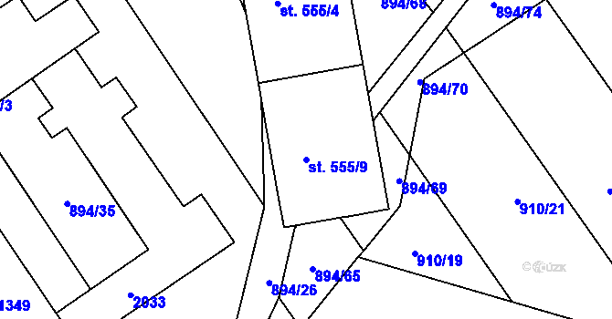 Parcela st. 555/9 v KÚ Chválkovice, Katastrální mapa
