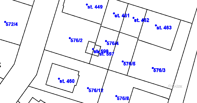 Parcela st. 597 v KÚ Chválkovice, Katastrální mapa