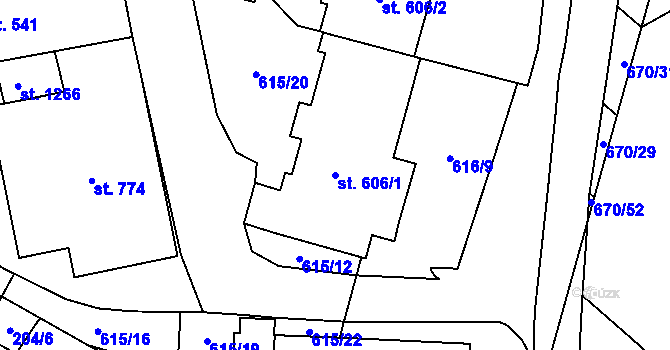 Parcela st. 606/1 v KÚ Chválkovice, Katastrální mapa