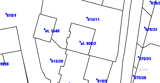 Parcela st. 606/2 v KÚ Chválkovice, Katastrální mapa