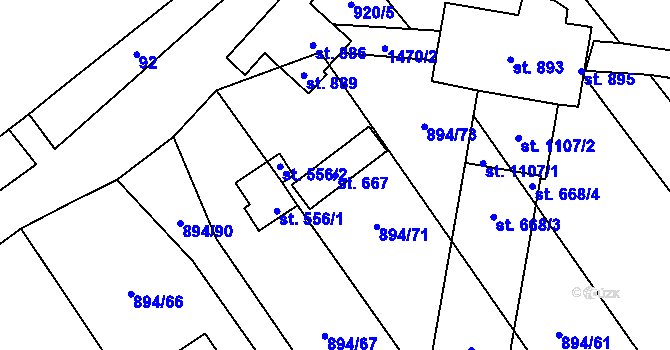 Parcela st. 667 v KÚ Chválkovice, Katastrální mapa