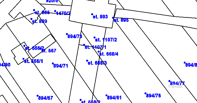 Parcela st. 668/4 v KÚ Chválkovice, Katastrální mapa