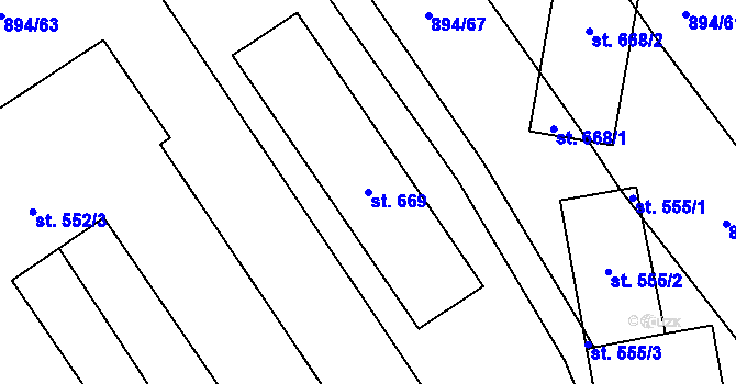 Parcela st. 669 v KÚ Chválkovice, Katastrální mapa