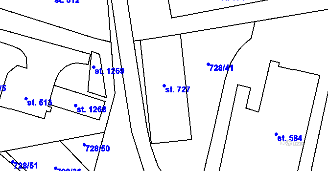 Parcela st. 727 v KÚ Chválkovice, Katastrální mapa