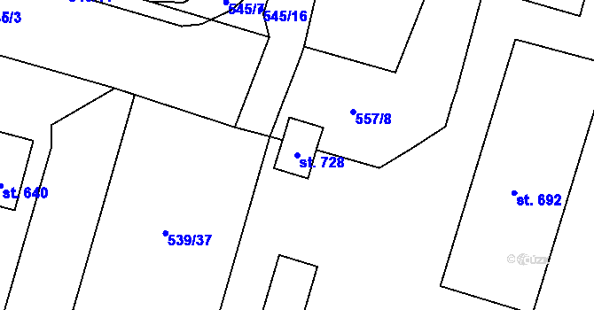 Parcela st. 728 v KÚ Chválkovice, Katastrální mapa