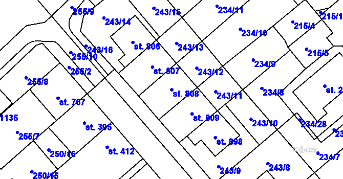 Parcela st. 808 v KÚ Chválkovice, Katastrální mapa