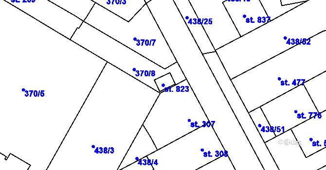 Parcela st. 823 v KÚ Chválkovice, Katastrální mapa