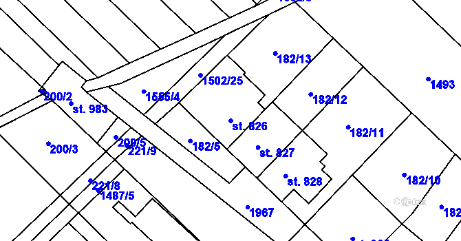 Parcela st. 826 v KÚ Chválkovice, Katastrální mapa
