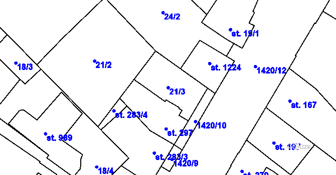 Parcela st. 21/3 v KÚ Chválkovice, Katastrální mapa