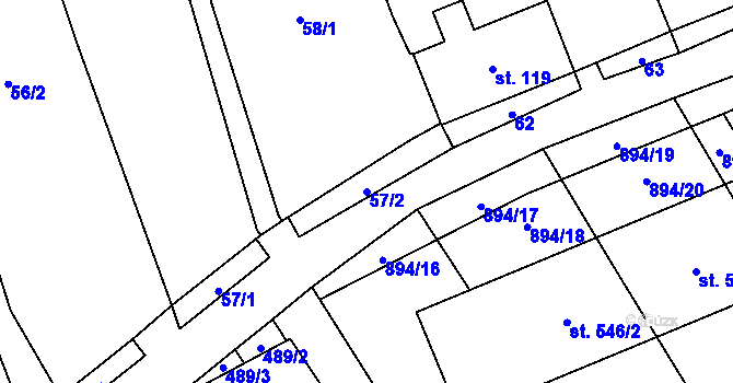 Parcela st. 57/2 v KÚ Chválkovice, Katastrální mapa